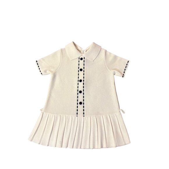 Vintage Knitis Simo Little Girls Knit Dress Size 4 Cream Blue Pleated Used - Picture 3 of 15